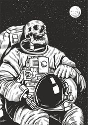 Skeleton Linocut Astronaut Print Free CDR