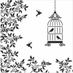 Silhouettes Birds Cage Flowers Illustration Free CDR