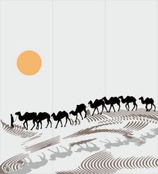 Sandblasting drawing Camels in desert Decal Free CDR