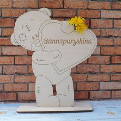 Teddy Bear and Heart 3d Puzzle Laser Cut Free CDR