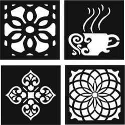 Decorative Motifs Of Flower Squares And Coffee Cups For Laser Cut Cnc Free CDR