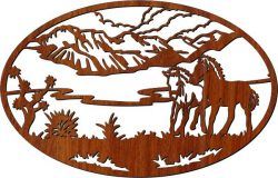 Picture Of Two Horses In The Field For Laser Cut Cnc Free CDR