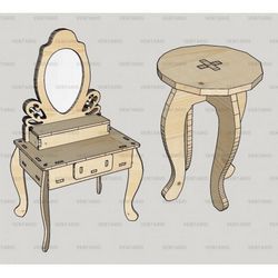 Laser Cut Dressing Table With Stool Kit Free CDR