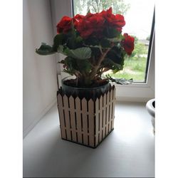 Laser Cut Flower Pot Planter Fence Of Wooden Stakes Free CDR