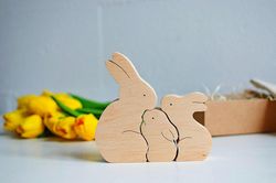 Laser Cut Wooden Bunny Puzzle Bunny Family Easter Kids Gift Toys Free CDR