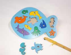 Laser Cut Wooden Fish Puzzle Educational Toy Sea Creature Peg Puzzle Free CDR