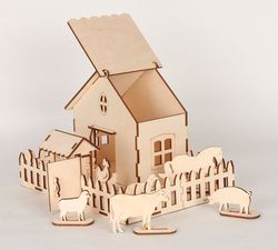 Laser Cut Wooden Game Set Farm Animals And Box Free CDR