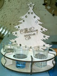 Laser Cut Christmas Tree With Wineglasses 4mm Free CDR