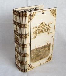 Laser Cut Engraved Wooden Book Shape Box With Lid Free CDR