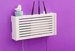 Laser Cut Wifi Router Storage Box Wood Shelf Wall Hangings Bracket Cable Organizer Free CDR