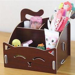 Laser Cut Cute Cat Wooden Storage Box Office Desktop Cosmetic Organizer Free CDR