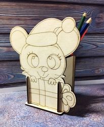 Laser Cut Mouse Pencil Holder Organizer Free CDR