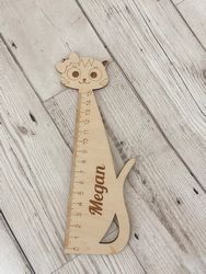 Laser Cut Personalised Wooden Ruler Cat Shape Free CDR