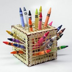 Laser Cut Wooden Simple Rubber Band Pencil Holder Free CDR