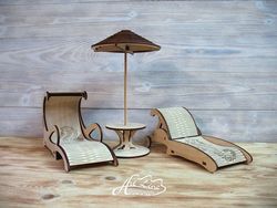 Laser Cut Wooden Sun Loungers With Umbrella Free CDR