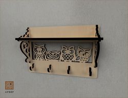 Laser Cut Owl Decor Shelf With Wall Hanger Free CDR