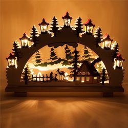 Laser Cut Christmas Ornaments Lamp Night Scene Wooden Window Light Free CDR