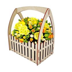 Laser Cut Wooden Flower Box Basket With Fence 4mm Free CDR