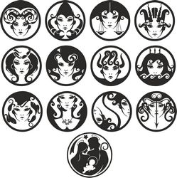 Funny Zodiac Signs In Form Of Female Faces Free CDR