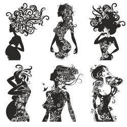 Vintage Girls Silhouettes With Patterns Free CDR