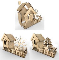 Tea House With Woodland Vector Layout For Laser Cutting Plywood Free CDR