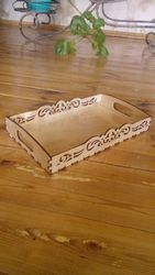 Laser Cut Wooden Tray Floral Free CDR
