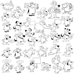Collection Of Cartoon Animals With Tablets For Text Free DXF File