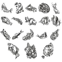 Fish Collection For Plotter Cutting Free DXF File