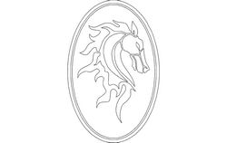 Horse Head In Oval Frame Free DXF File