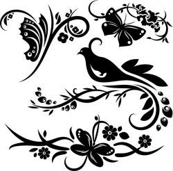 Murals Of Birds And Butterflies In Flower Gardens Free DXF File