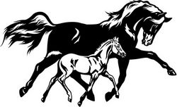 Running Horse With Foal Colt Free DXF File