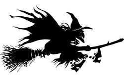 Witch Flying On Broom Silhouette Free DXF File