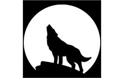 Wolf With Moon Silhouette Free DXF File