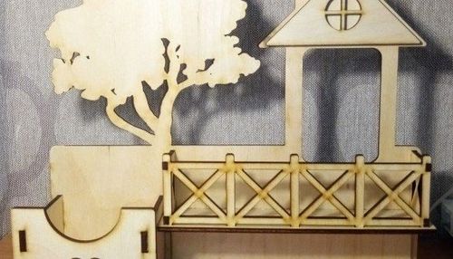 Laser Cut Model House With Tree Free DXF File