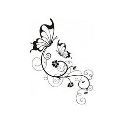 Swirly Butterfly And Flower In Black And White Free DXF File