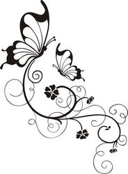 Swirly Butterfly Flower Decoration Background Free DXF File