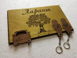 Wooden Decor Key Holder With Keychains For Couple Laser Cut Template Free DXF File