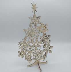 Laser Cut Snowflake Christmas Tree Free DXF File