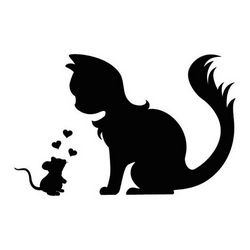 Cute Wall Tattoo Mouse And Cat In Love Silhouette Free DXF File