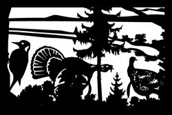 24 X 36 Woodpecker Two Turkeys Mountains Plasma Art Free DXF File