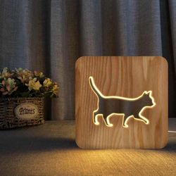 Walking Cat Wooden 3d Night Lamp Laser Cut Free DXF File